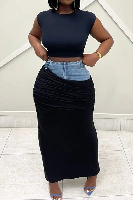 Denim and ruched skirt - Fason De Viv