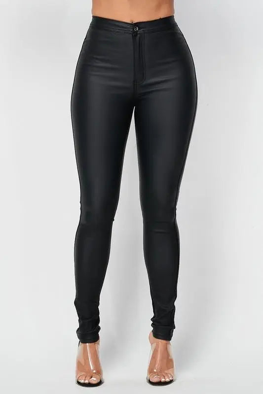 High Waist Black PU Leather Pants - Trousers from FASON DE VIV