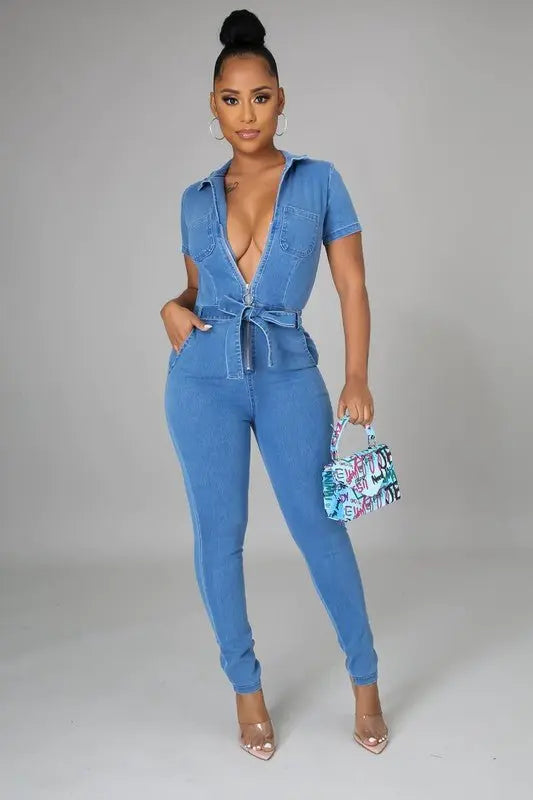 Judy Zip Up Demin Jumpsuits - Fason De Viv