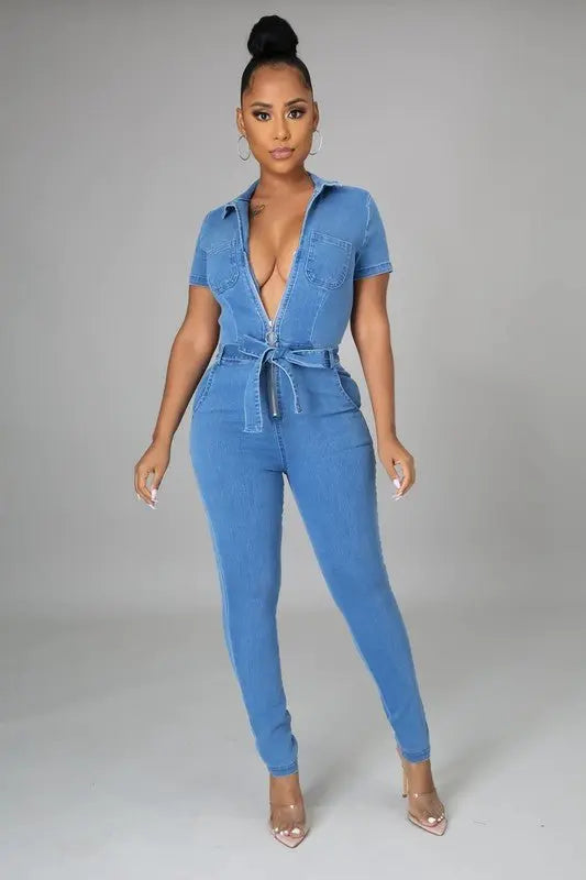 Judy Zip Up Demin Jumpsuits - Fason De Viv