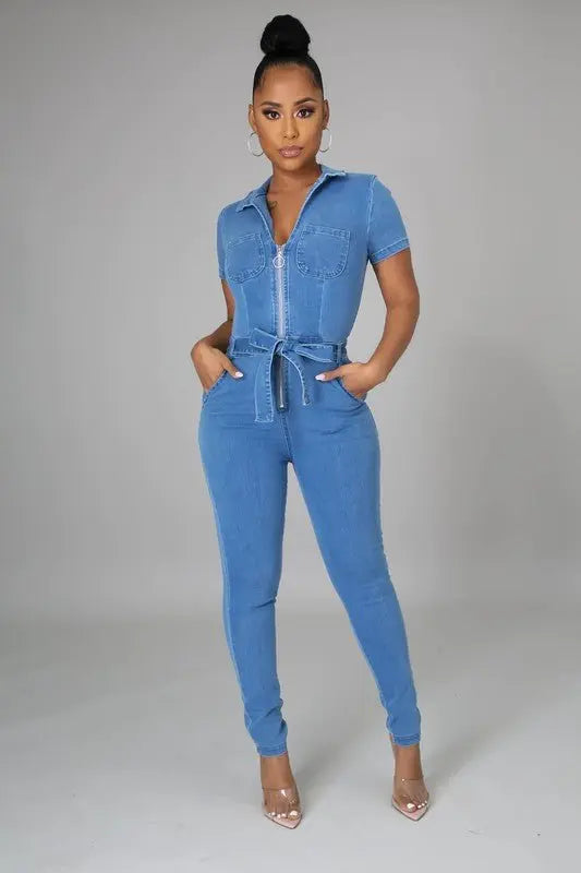 Judy Zip Up Demin Jumpsuits - Fason De Viv