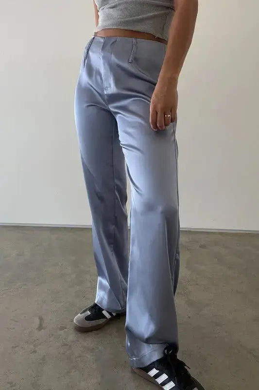Kendall Satin Dress Pants – Ice Blue - Trousers from Et Clet