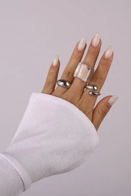 LULU Transparent Resin Silver Color Rings Set - Fason De Viv