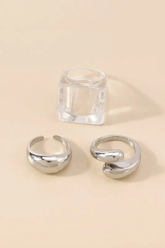 LULU Transparent Resin Silver Color Rings Set - Fason De Viv