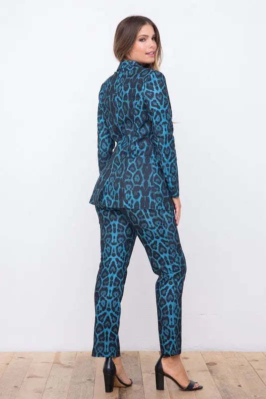 Leopard Print Full Sleeve Blazers Pants Suit - Fason De Viv