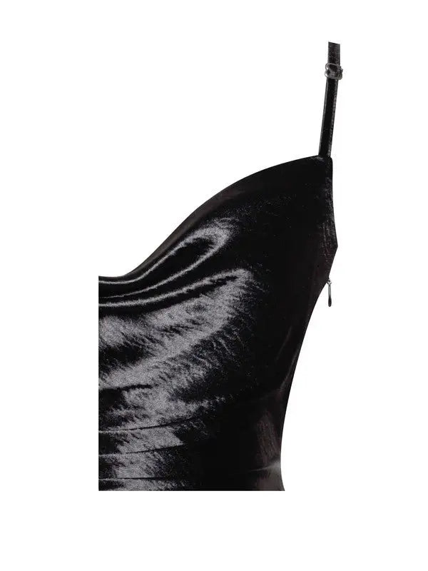 Posh Black Satin Side Slit Dress - Fason De Viv