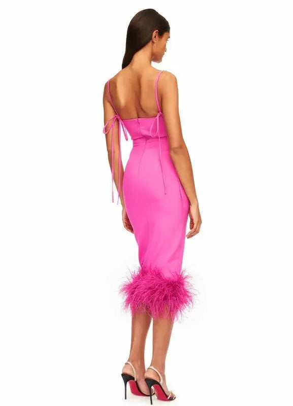 Posh Fuchsia Feather Trim Dress - Fason De Viv