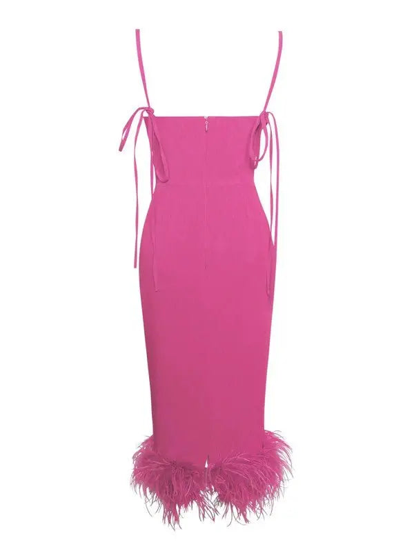 Posh Fuchsia Feather Trim Dress - Fason De Viv