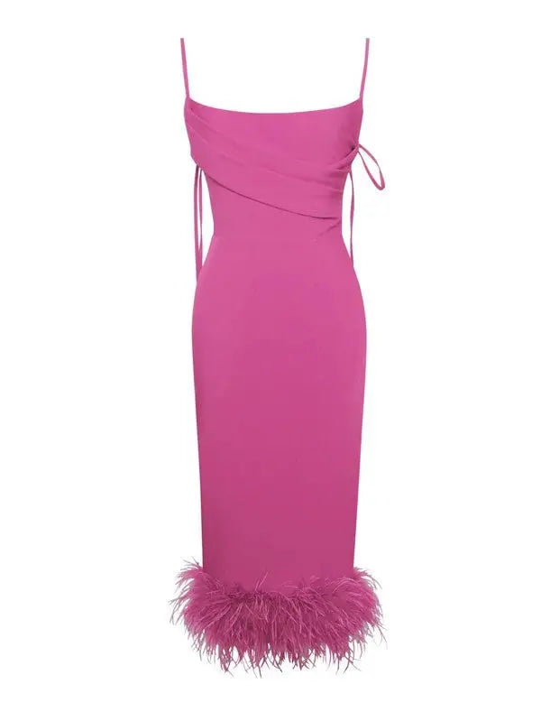 Posh Fuchsia Feather Trim Dress - Fason De Viv