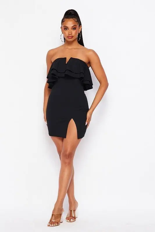 Posh OFF SHOULDER DOUBLE RUFFLE DRESS - Fason De Viv