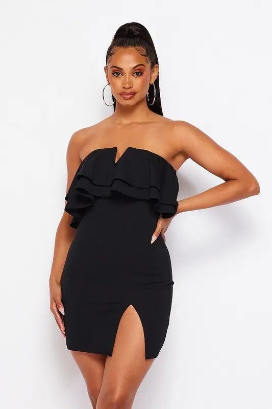 black bodycon ruffle dress Plus Size Vernice Ruffle Bodycon Dress