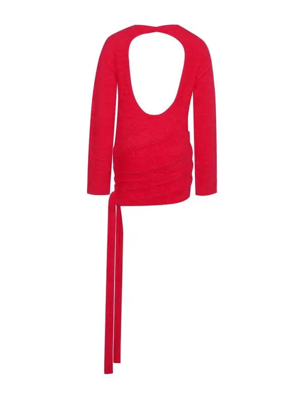 Posh Red fur Backless Sweater Dress