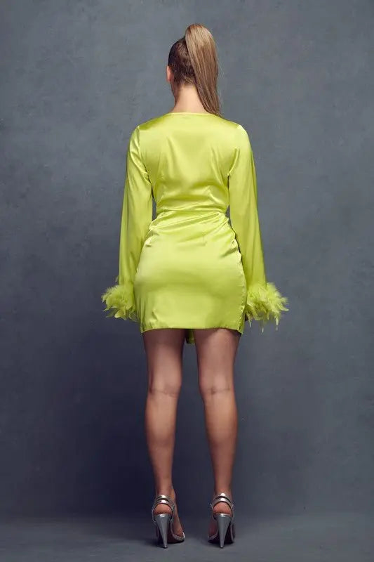 Posh Satin feather trim mini dress - Fason De Viv