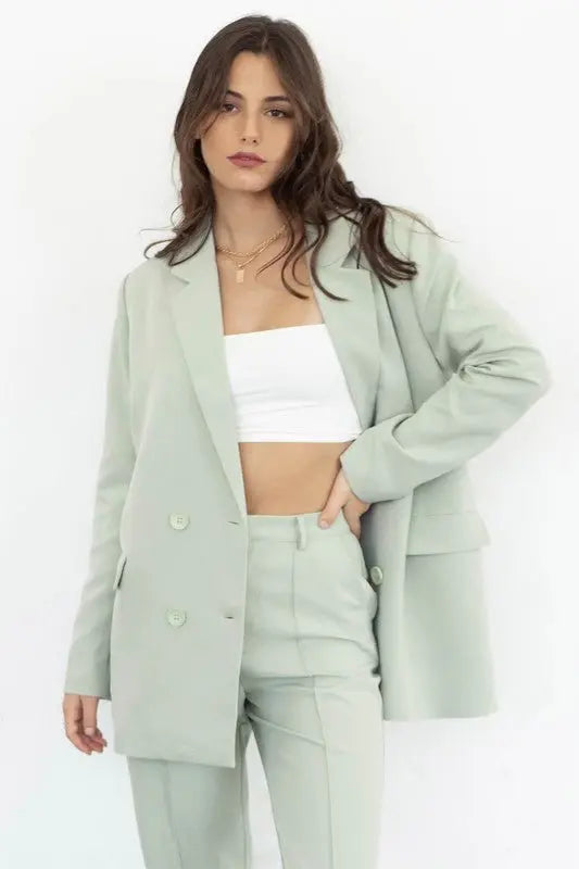 Sage Green Lapel Blazer - Fason De Viv
