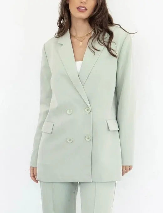 Sage Green Lapel Blazer - Fason De Viv