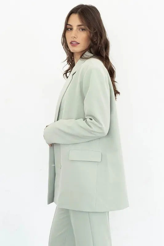 Sage Green Lapel Blazer - Fason De Viv