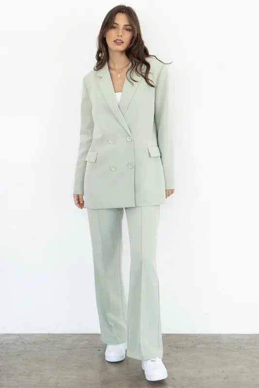 Sage Green Lapel Blazer - Fason De Viv