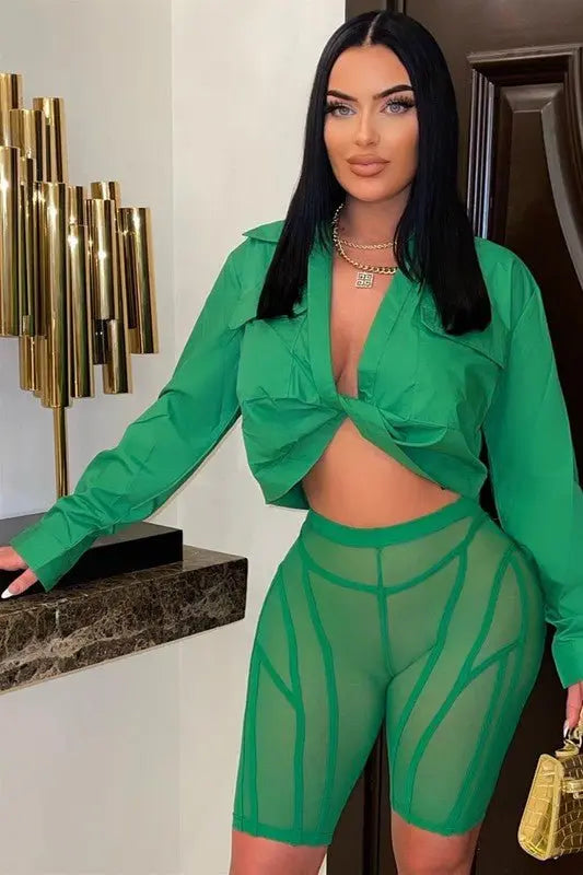 ZEN GREEN TWIST FRONT SHIRTS - Fason De Viv