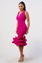 ZEN LAYERED RUFFLE HEM BODYCON MID DRESS - Fason De Viv