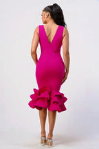 ZEN LAYERED RUFFLE HEM BODYCON MID DRESS - Fason De Viv