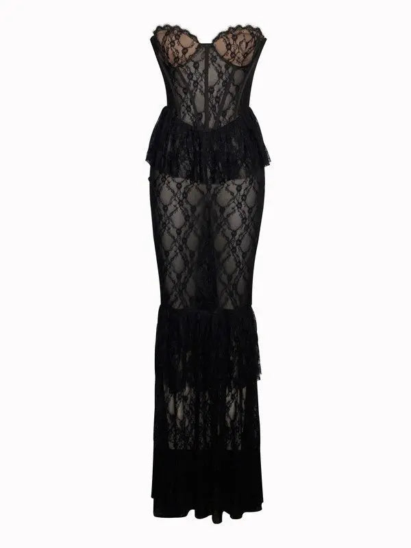 Zen Black Lace Corset Maxi Dress - Fason De Viv