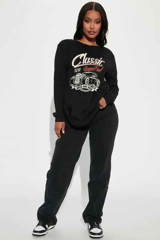 FASON DE VIV Bri Black Graphic Long Sleeve T-Shirt front view
